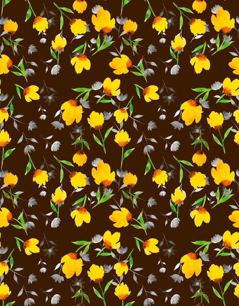 hand drawn seamless colorful bright pattern with colorful flowers  - Фото, изображение