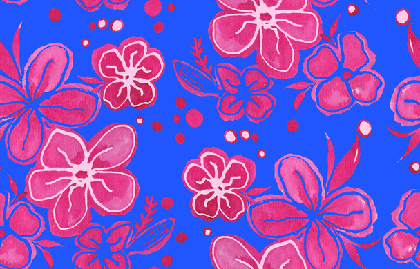 hand drawn seamless colorful bright pattern with colorful ceramic flowers - Fotoğraf, Görsel