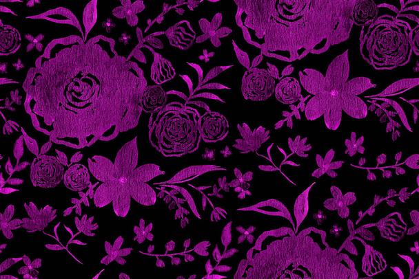 hand drawn seamless colorful bright pattern with colorful roses  - Фото, изображение