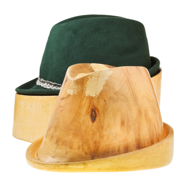 Linden houten hoed blok en Tiroolse voelde hoed - Foto, afbeelding
