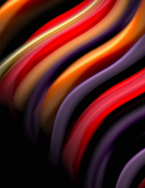 Silk smooth lines on black, liquid fluid color waves. Vector Illustration - Vector, Image