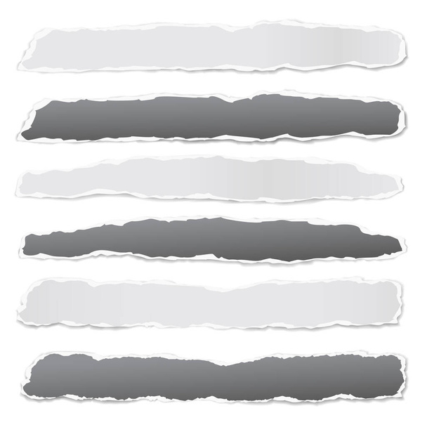 Pedaços de papel branco e preto rasgado horizontal com sombra macia presa no fundo branco. Ilustração vetorial
 - Vetor, Imagem