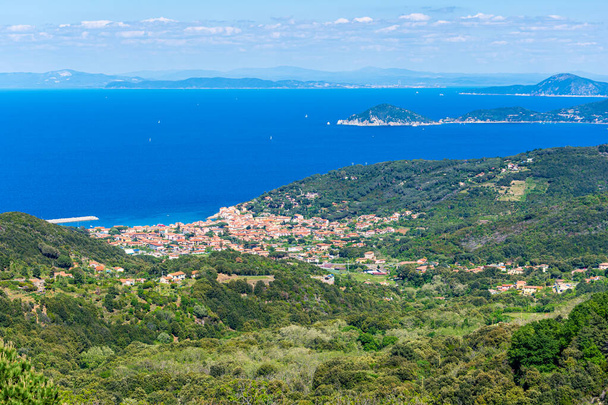Marciana Marina view from the top of Capanne Mountain in Elba Island, Tuscany, Italy. - Fotó, kép
