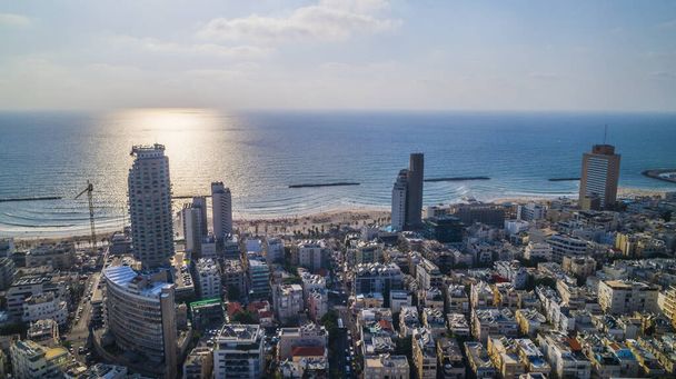 Tel aviv promenade, Israel, aerial drone view - Foto, afbeelding