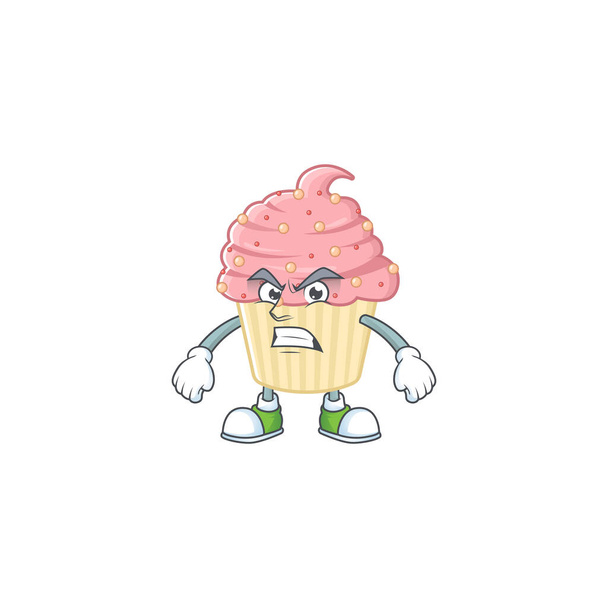 Mascot design style of strawberry cupcake with angry face. Vector illustration - Vettoriali, immagini
