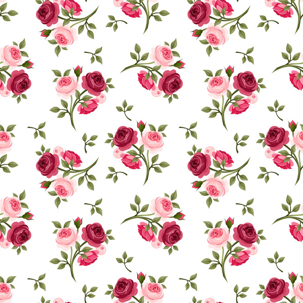 Seamless pattern with red and pink roses. Vector illustration. - Vektor, kép