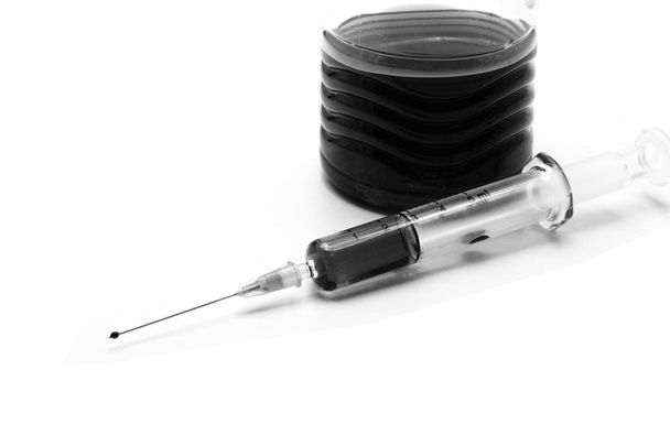 syringe isolated on white background, Black and white style - Photo, Image