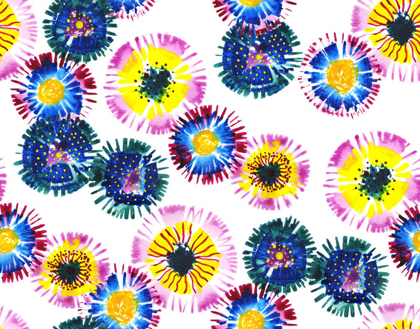 hand drawn seamless colorful bright pattern in floral diy shibori style - Foto, Bild