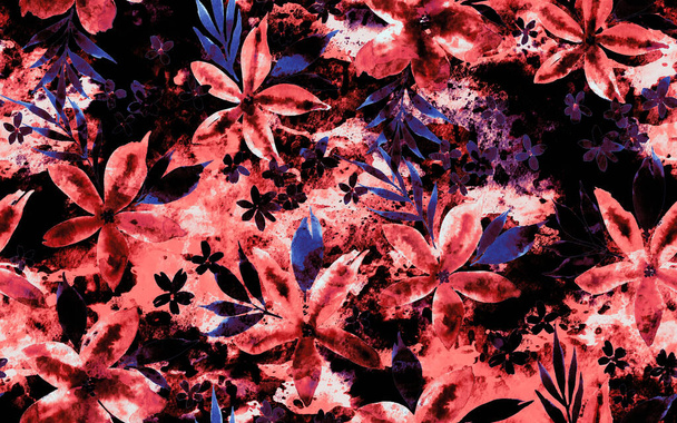ζωγραφισμένα στο χέρι χωρίς ραφή πολύχρωμο φωτεινό μοτίβο με πολύχρωμα λουλούδια - Φωτογραφία, εικόνα