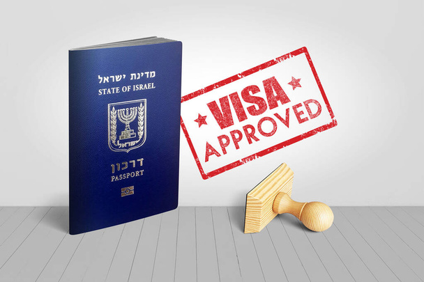 Izrael útlevél vízum által jóváhagyott fa bélyegzővel az utazáshoz - 3D illusztráció - Fotó, kép