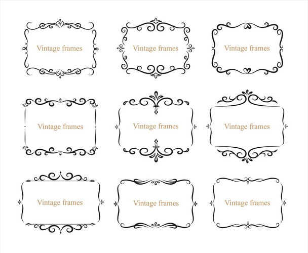 Hand drawn set of decorative frames, borders, page decoration calligraphic design elements collection. vintage vector illustration - Vector, imagen