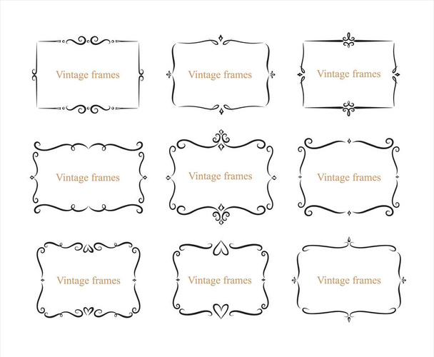 Hand drawn set of decorative frames, borders, page decoration calligraphic design elements collection. vintage vector illustration - Vector, Image