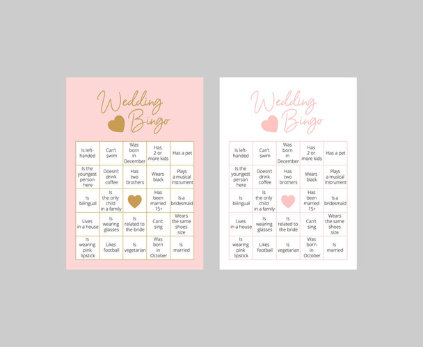 Σύνολο από χαριτωμένες κάρτες bingo για το γάμο. Μάντεψε το παιχνίδι των καλεσμένων. Εύκολη εκτυπώσιμη κλίμακα διανυσματικού προτύπου: 10 * 14 in - Διάνυσμα, εικόνα