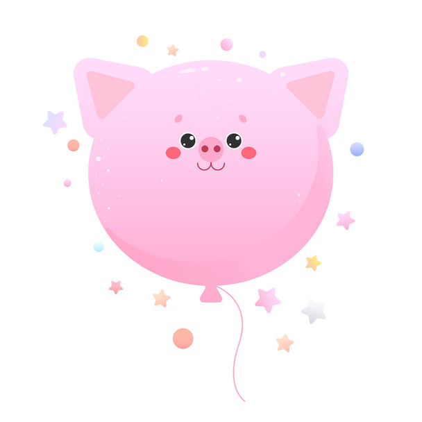 Baloon Cute Kawaii Pig, Piglet. Animal isolated on a white background. Vector illustration - ベクター画像