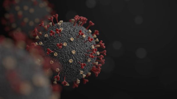 Covid-19 або coronavirus microscope 3D рендеринг, Pandemic from Wuhan концепт-дизайн на чорному тлі з копіюванням простору - Фото, зображення