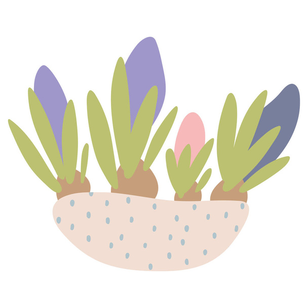 Hiacynty kolorowe bazgroły. Wiosenne kwiaty w koszyku - Wektor, obraz