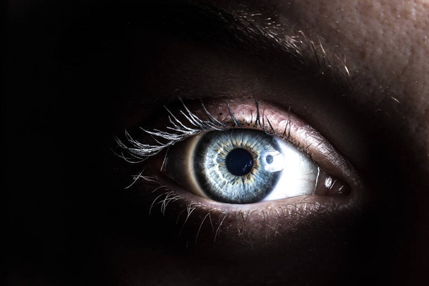 Woman eye illuminated in the darkness - Photo, Image