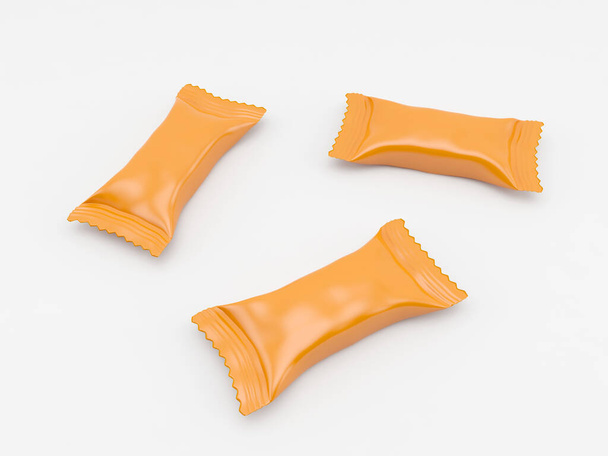 Imballaggio arancione per caramelle. Immagine di rendering 3d
. - Foto, immagini