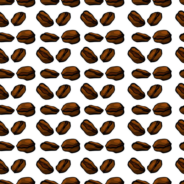 Безшовні візерунки. Ароматичні кавові зерна на фоні, розташовані хаотично, гармонійно розташовані і пропонують насолоду. Можливо, використання в дизайні інтер'єру кухні, кав'ярні, магазині, дизайні продукту
. - Вектор, зображення