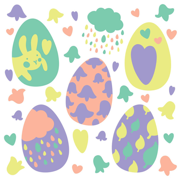 Színes húsvéti tojás Doodle Set dekorációk. Tavaszi virágok. Fényes színek. Nagy a képeslap, szövet, nyaralás ötletek - Vektor, kép