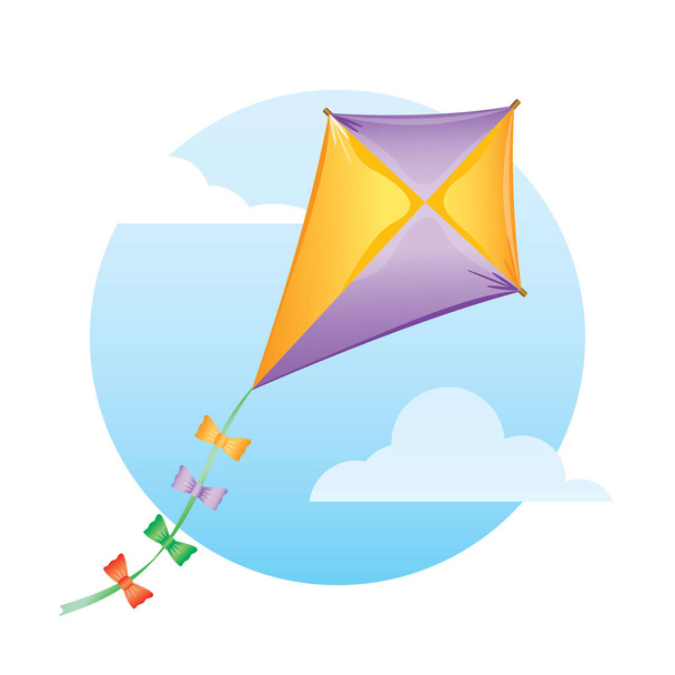 雲の上の凧。空気中の凧のベクトルイラスト。 - ベクター画像