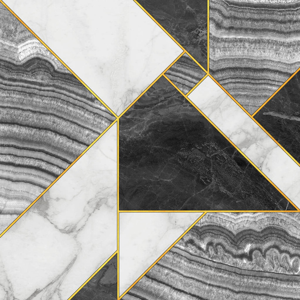Abstract background, modern mosaic tiles, creative textures of marble granite onyx and gold, marbled surface, fashion marbling illustration - Photo, Image