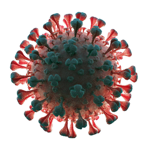 Cowid-19 Coronavirus Nahaufnahme ausgeschnitten auf weißem Hintergrund - Foto, Bild