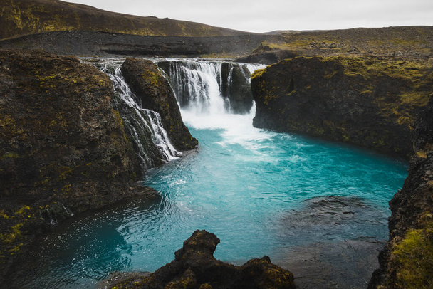 View from above on Hrauneyjafoss waterfalls in Iceland. - Photo, Image