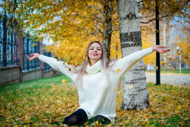 jonge mooie vrouw poseren in de herfst park  - Foto, afbeelding
