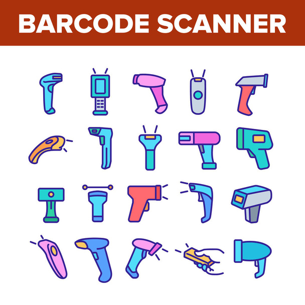 Conjunto de ícones de coleção de dispositivos Scanner de código de barras Vector
 - Vetor, Imagem