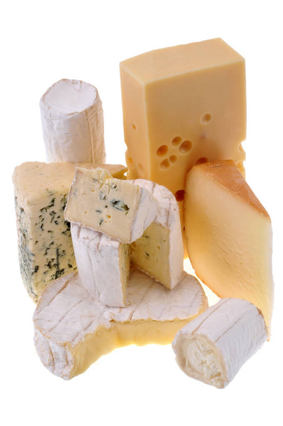 Assortment of cheeses close-up on white background - Photo, Image