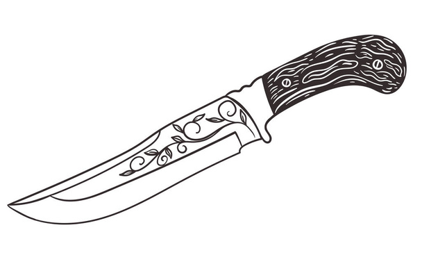 Μαχαίρι κυνηγιού με ξύλινη λαβή απομονώνει σε λευκό φόντο. Εικόνα διανύσματος. - Διάνυσμα, εικόνα