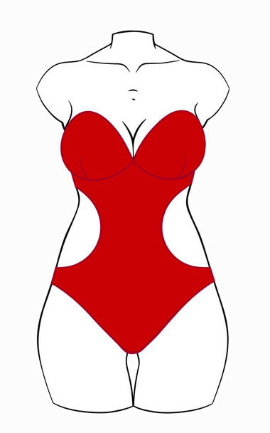women's closed swimsuit with cuts on the model - Vector, Image