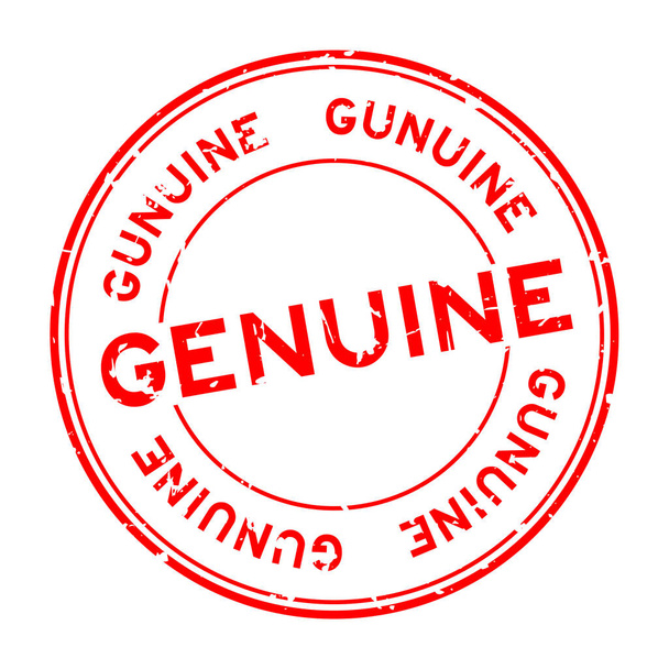 Grunge vermelho genuíno palavra redonda selo de borracha no fundo branco
 - Vetor, Imagem