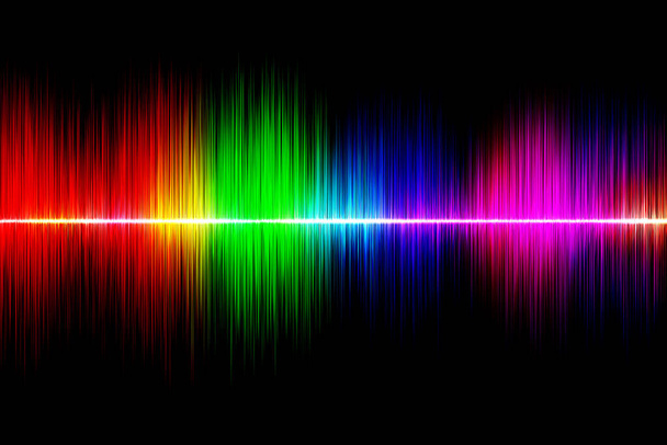 Kleurrijke geluidsgolven oscillerende gloed licht geïsoleerd op zwarte achtergrond - Foto, afbeelding