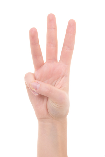 mano femenina aislado mostrando el número tres - Foto, Imagen