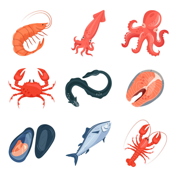 Set of seafood vector illustration. - Vector, Image