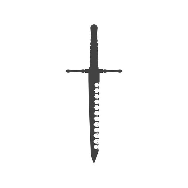 İzole edilmiş şövalye hançerinin siyah silueti. Ortaçağ silah ikonu. Fantezi bıçağı işareti - Vektör, Görsel