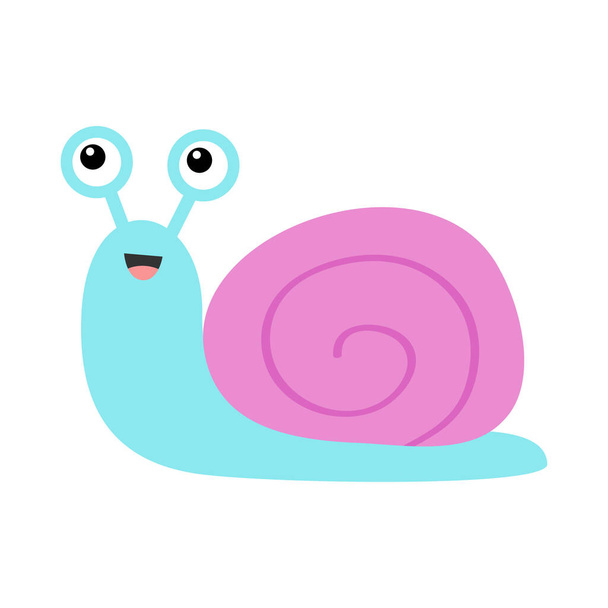Snail icon. Violet purple shell. Cute cartoon kawaii funny character. Insect isolated. Big eyes. Blue body. Smiling face. Flat design. Baby clip art. White background. Vector illustration - Vektor, Bild