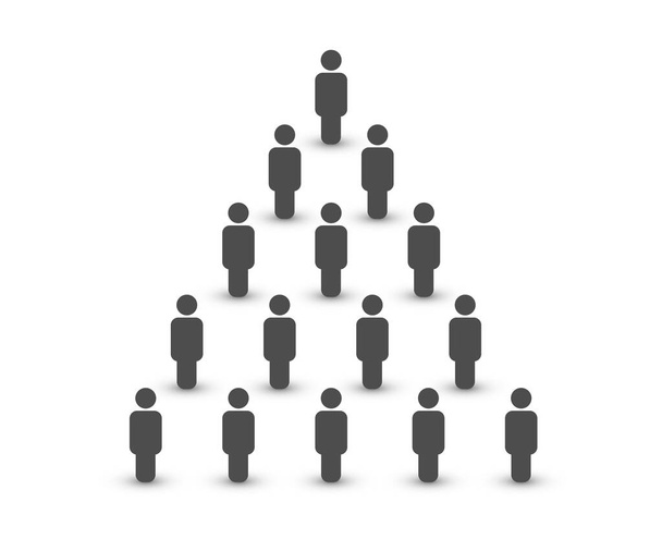 Mensen silhouet in de vorm van piramide. Financiële piramide of hiërarchie. Infectiesnelheid. - Vector, afbeelding