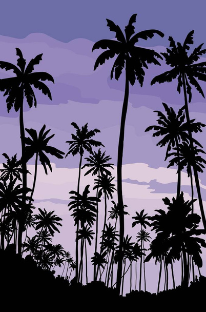 ヤシの木のシルエット。熱帯の島の夕日 - ベクター画像