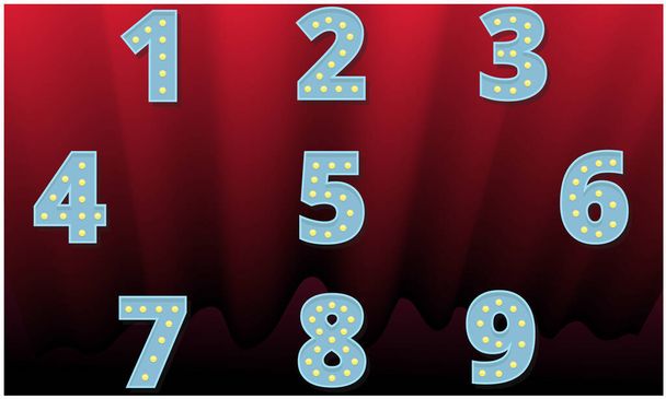 recuento de números sobre fondo de cortina de terciopelo rojo - Vector, Imagen