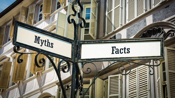 Straßenschild weist den Weg zu Fakten versus Mythen - Foto, Bild
