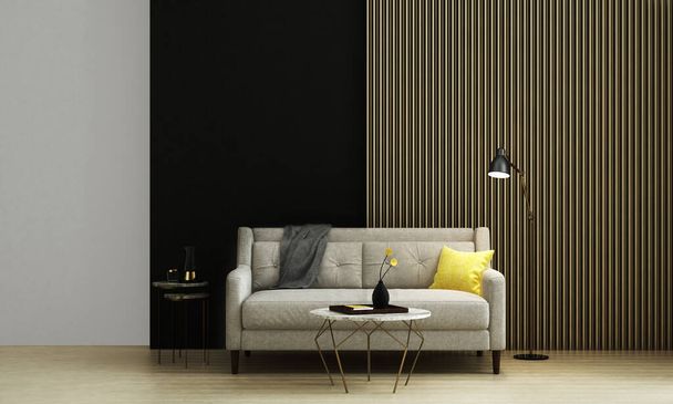 Konforlu oturma odası ve siyah duvar dokusu iç tasarım - Fotoğraf, Görsel