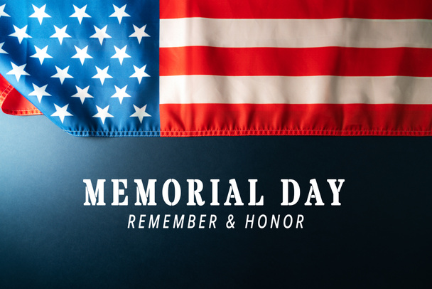 Memorial Day with American flag on blue background - Φωτογραφία, εικόνα
