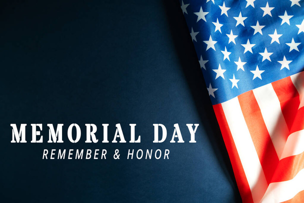 Memorial Day with American flag on blue background - Photo, Image