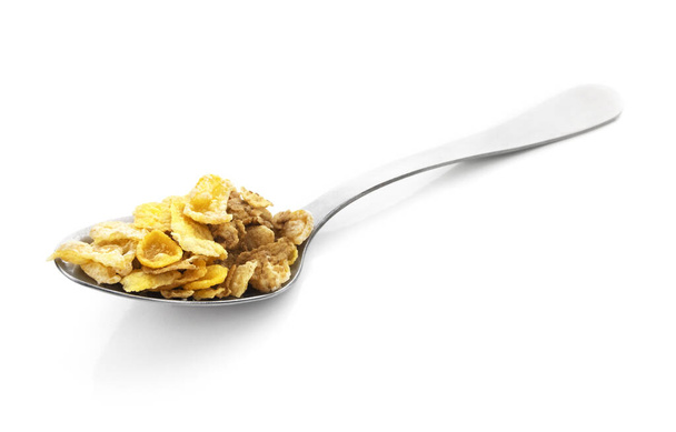 Isolated Spoon With Breakfast Corn Flake Cereal - Photo, Image