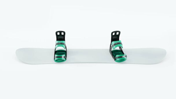 Imagen 3D de snowboard de maqueta con fijaciones de color verde carbono sobre fondo blanco aislado
 - Foto, Imagen