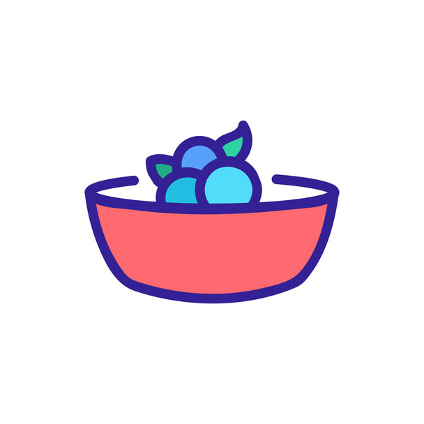 blueberries in a bowl icon vector outline illustration - Vector, Image