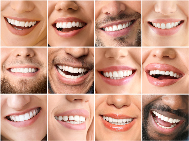 Koláž fotografií s různými usmívajícími se lidmi, detailní záběr - Fotografie, Obrázek